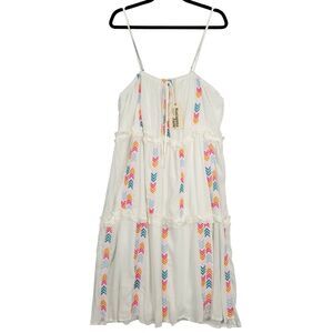 Savanna Jane Dress Women's Size 1X White Tiered Summer Boho Prairie Embroidered